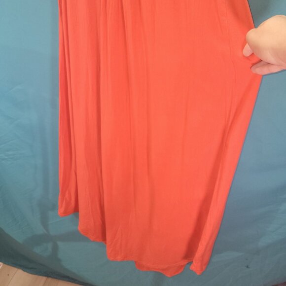 Sleeveless Orange Maxi Dress With Lattice Neckline By Skemo Size M 100% Rayon - Picture 9 of 11